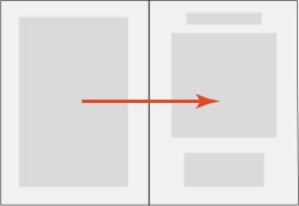 An illustration of a horizontal reading experience: an arrow moves left to right across a spread of pages.