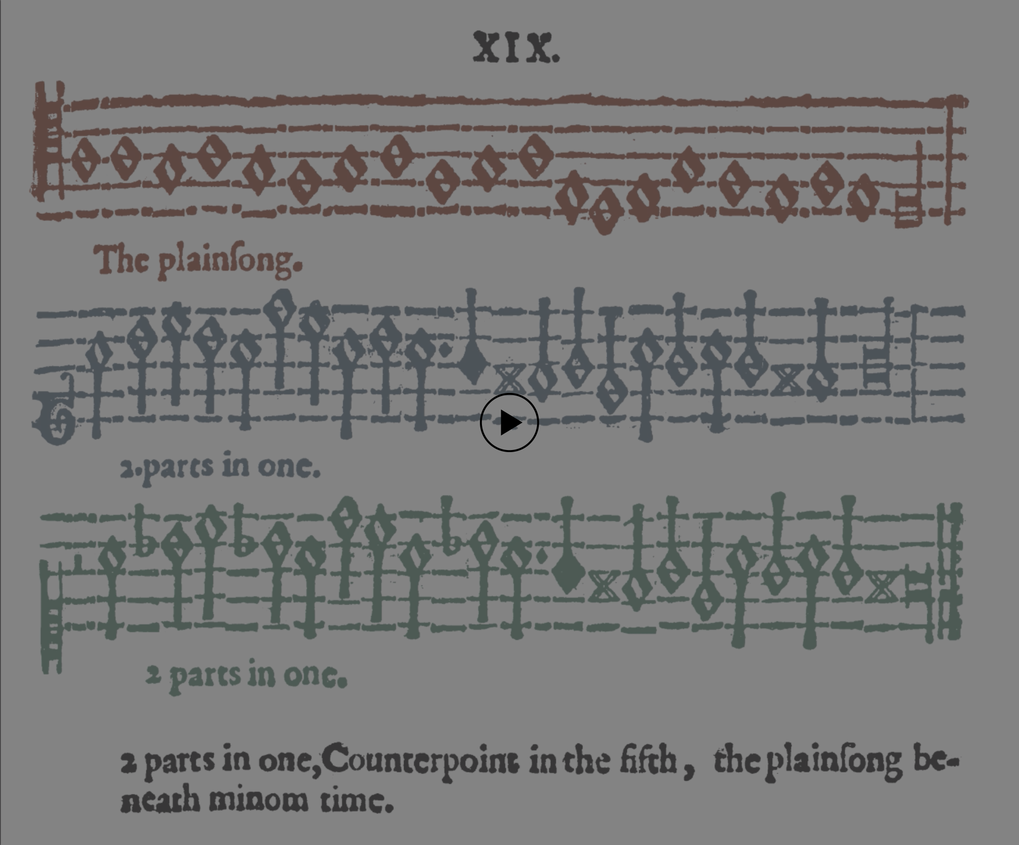 Poster for a video that displays a static manuscript page of musical notation for canon 19a while playing the canon itself.