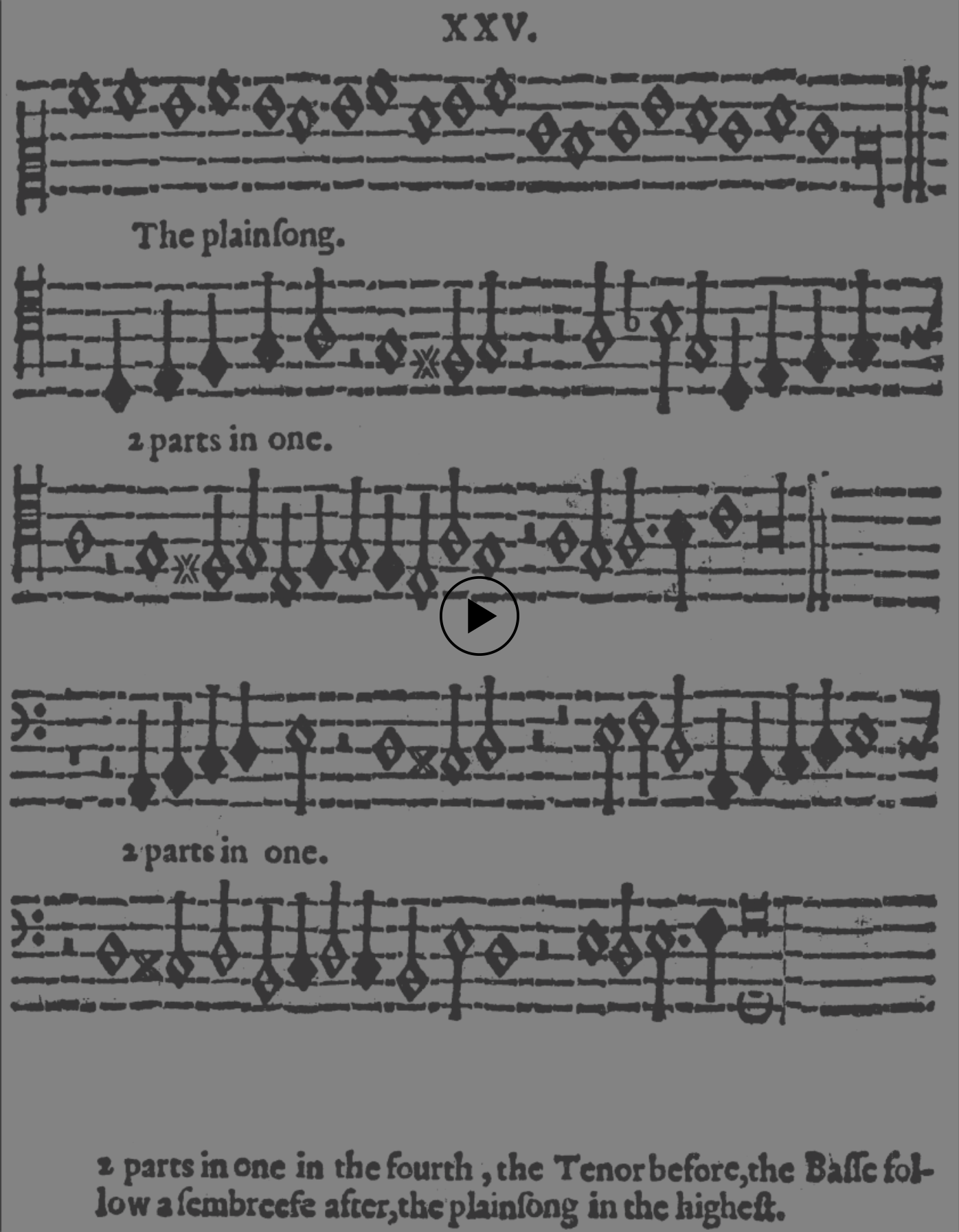 Poster for a video that displays a static manuscript page of musical notation for canon 25 while playing the canon itself.